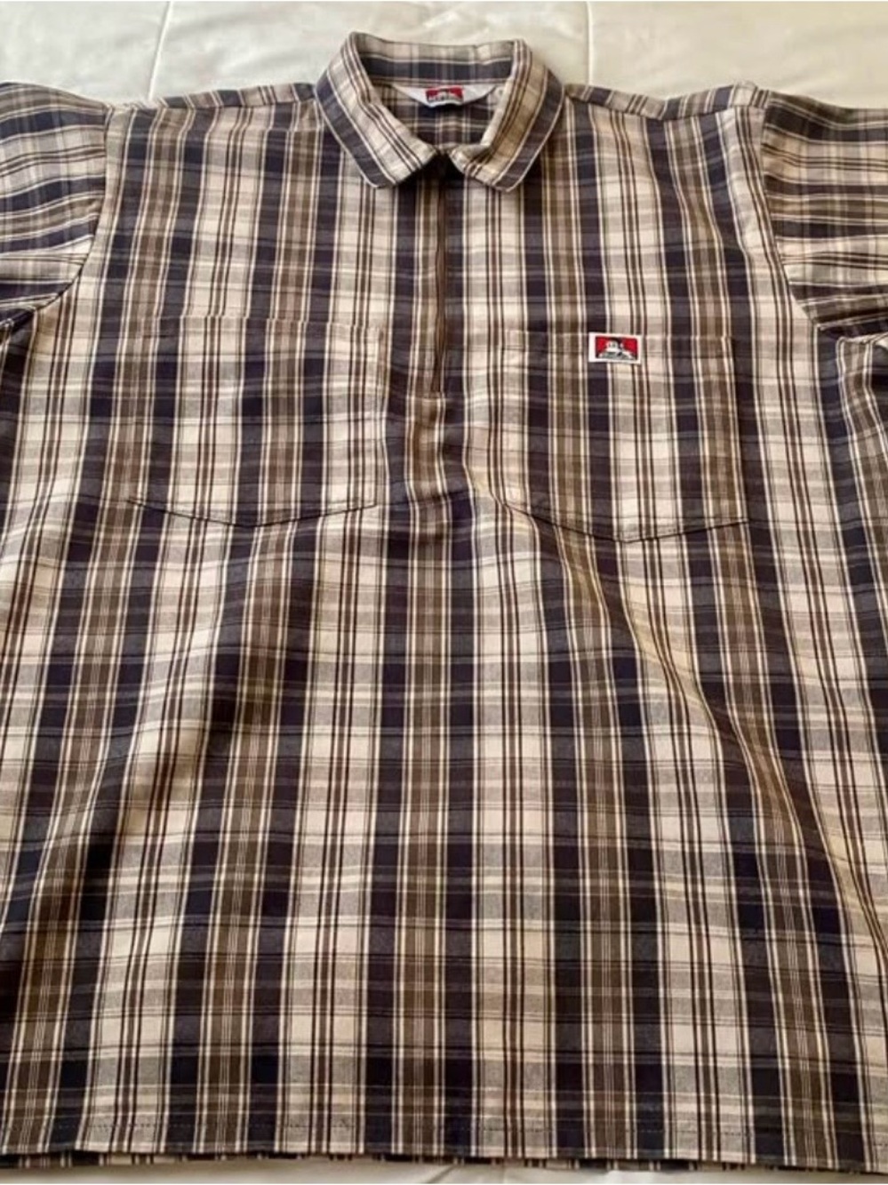 Ben Davis 1/2 zip Plaid Short-Sleeve Shirt - Brown/Beige